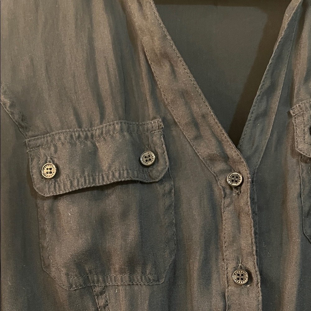Express Silk-Wash Slate Grey/Black Women's Button-Down Shirt